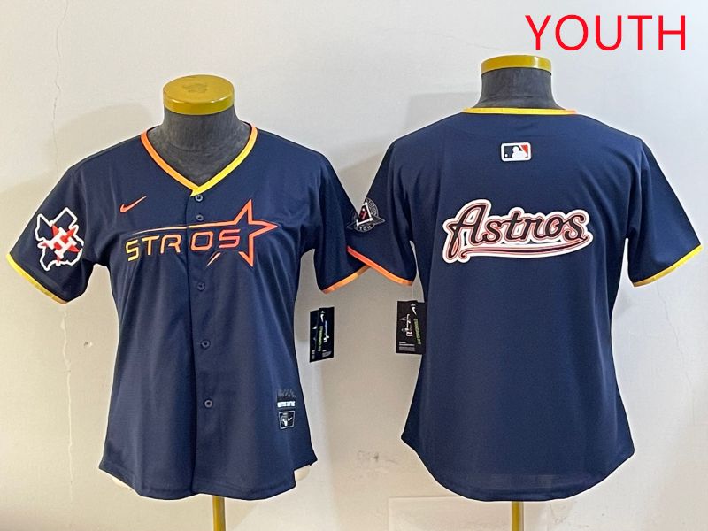 Youth Houston Astros Blank Drak Blue Three generations Joint Name 2025 Nike MLB Jersey style 17->youth mlb jersey->Youth Jersey